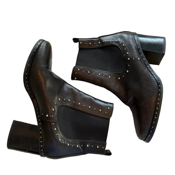 NAPOLEONI Italian Leather Studded Chunky Heel Chelsea Bootie Size 38 8 - Picture 6 of 9
